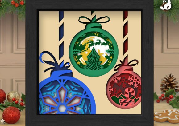 3D Christmas Baubles Shadow Box SVG: Elevating Holiday Decor with Depth and Light