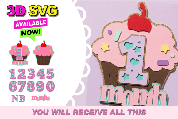 Baby Months Cupcake 3D SVG Design