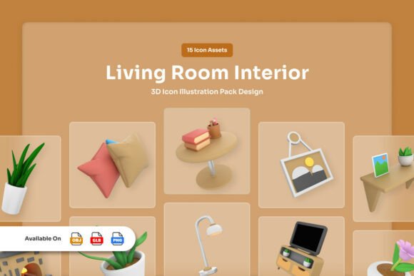 Cozy Living Room 3D Interior Icons