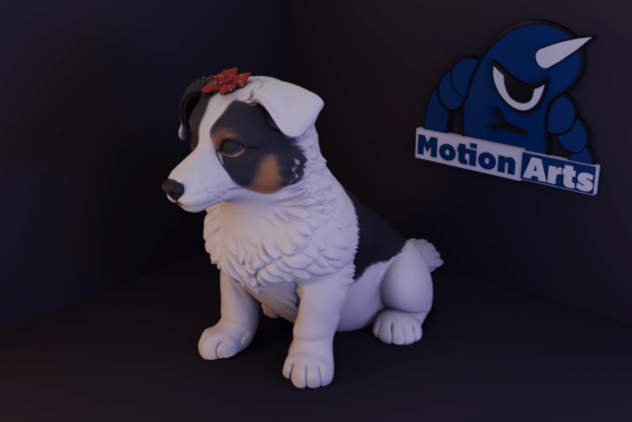 Cute Puppy, Border Collie with Bow 3D Model for Easy 3D Printing