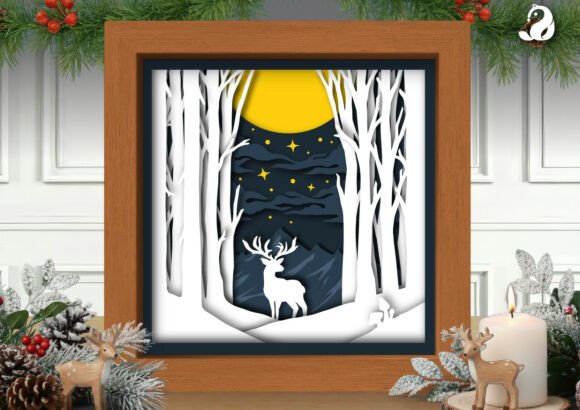 Deer Forest Night Shadow Box Design