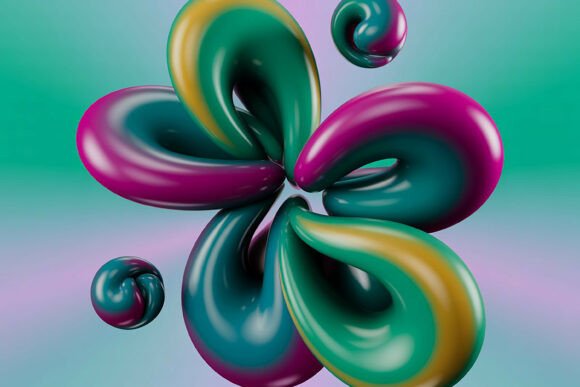 Glossy 3D Fluid Abstract Flower Art