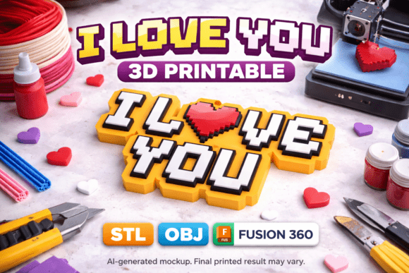 I Love You Pixel Text 3D Printable
