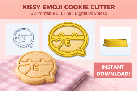 Kissy Emoji Cookie Cutter 3D Model for 3D Printing