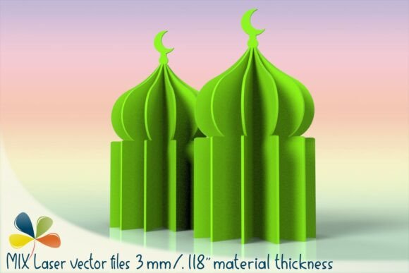 Large 3D Mosque SVG 15×28cm Laser Cut