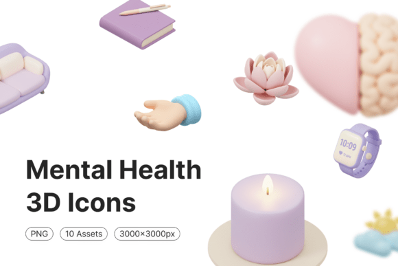 Mental Health 3D Icons: Visualizing Wellness in a Digital Age