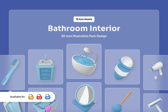 Modern Bathroom 3D Interior Icons: Elevating Digital Design with Premium Assets