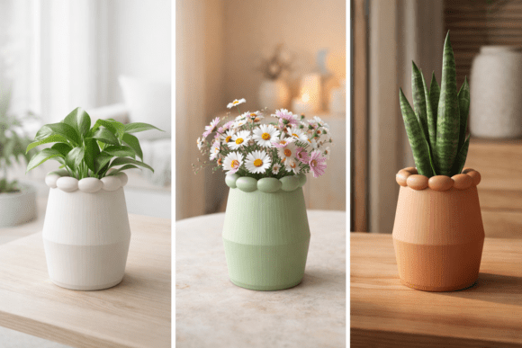 Modern Organic Ribbed Vase for Easy 3D Printing