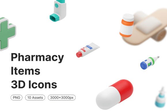Pharmacy Items 3D Icons: Modern Design Assets