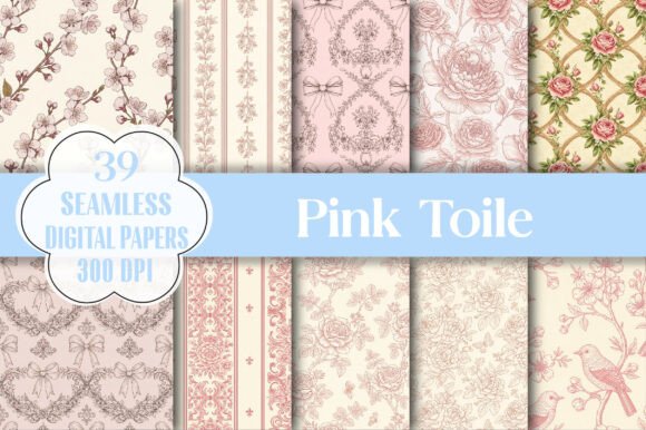 Pink Toile Seamless Digital Paper Bundle