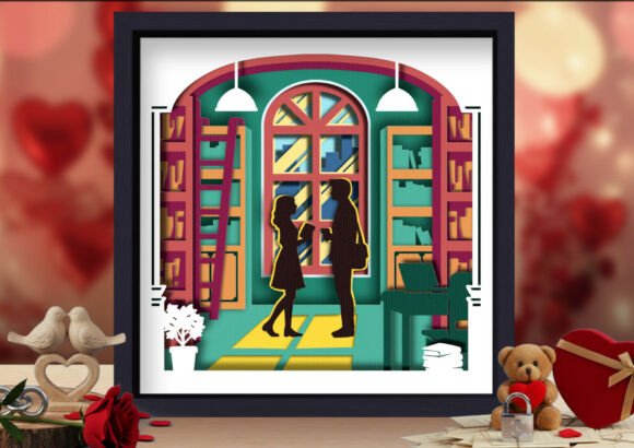 Romantic Library Couple Shadow Box Design