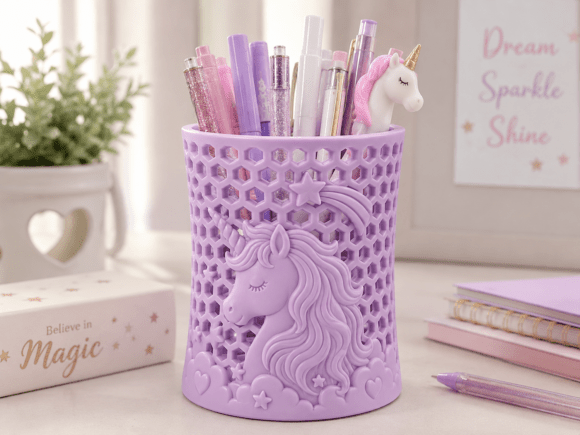Unicorn Hexagon Pen Holder STL 3d Model