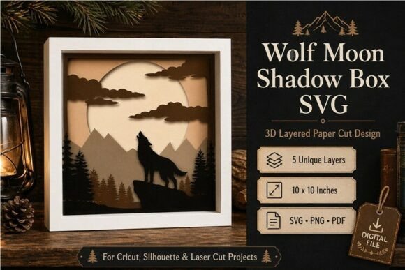 Wolf Moon Shadow Box Svg 3d Layered